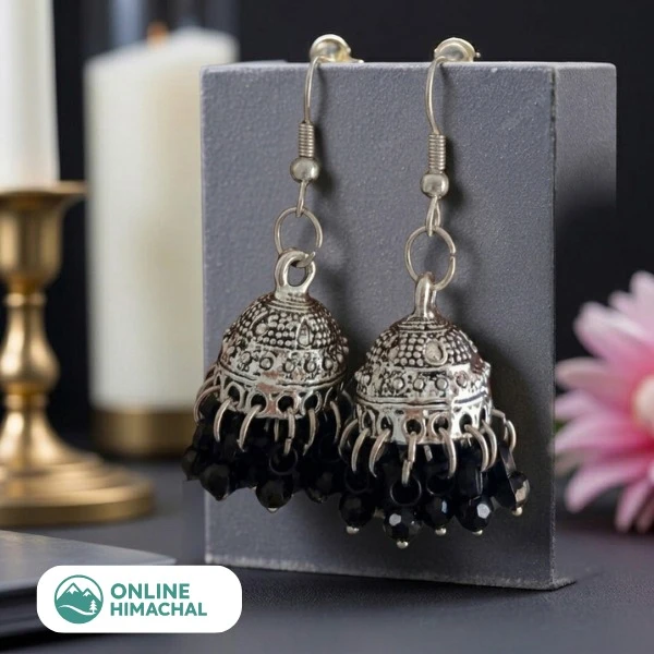 Black Beads Oxidized Earrings for Women