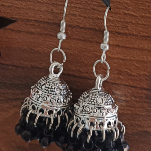 Traditional Oxidized Earrings with Black Beads for Women